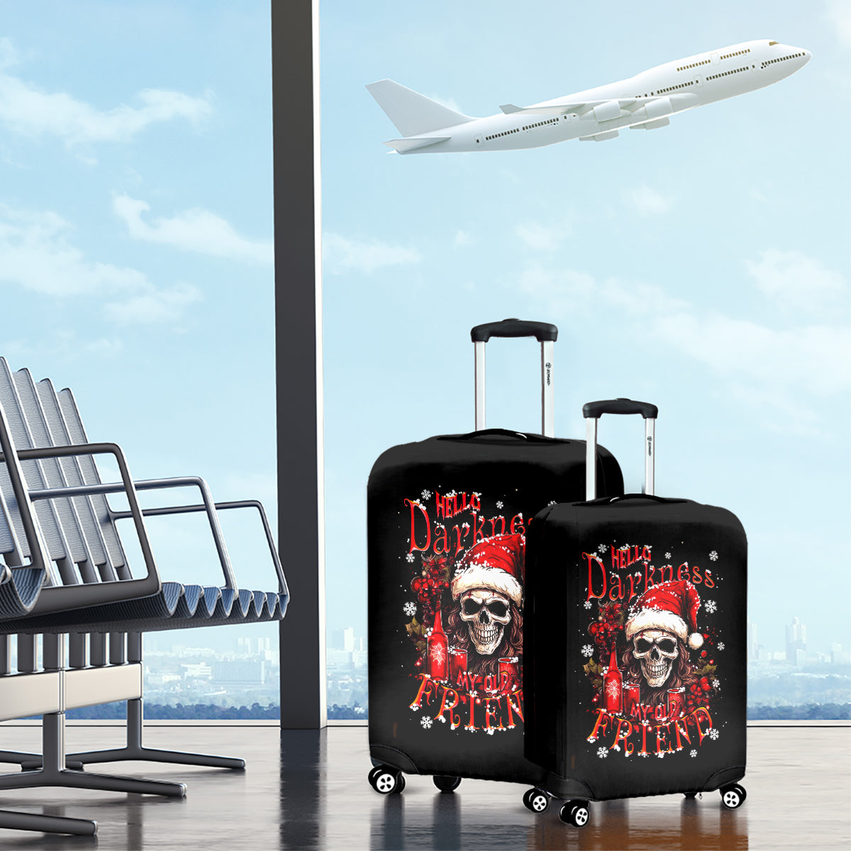 Skull Santa Claus Luggage Cover Hello Darkness My Old Friend - Wonder Print Shop