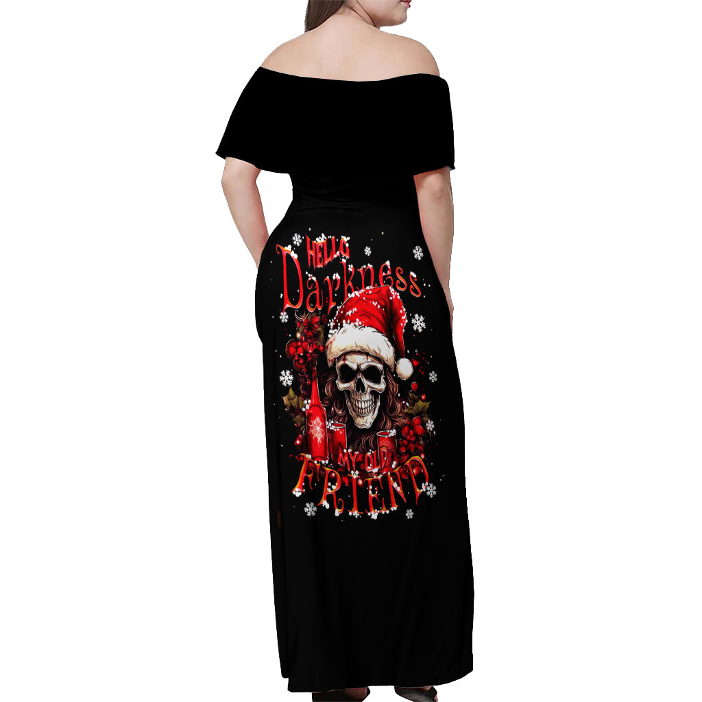 Skull Santa Claus Off Shoulder Maxi Dress Hello Darkness My Old Friend - Wonder Print Shop