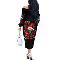 Skull Santa Claus Off The Shoulder Long Sleeve Dress Hello Darkness My Old Friend - Wonder Print Shop