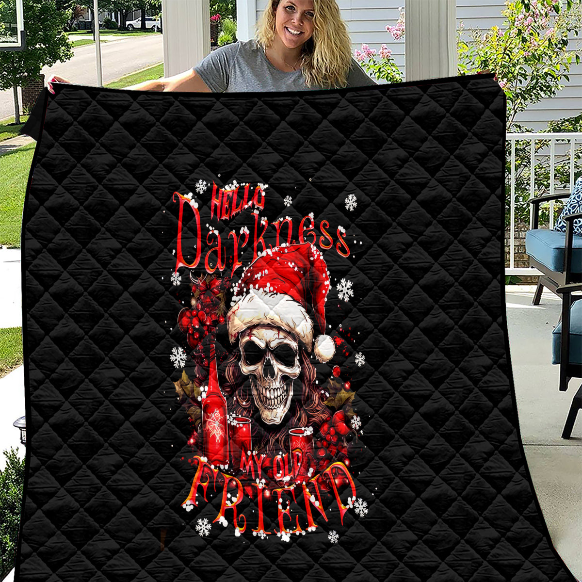 Skull Santa Claus Quilt Hello Darkness My Old Friend - Wonder Print Shop