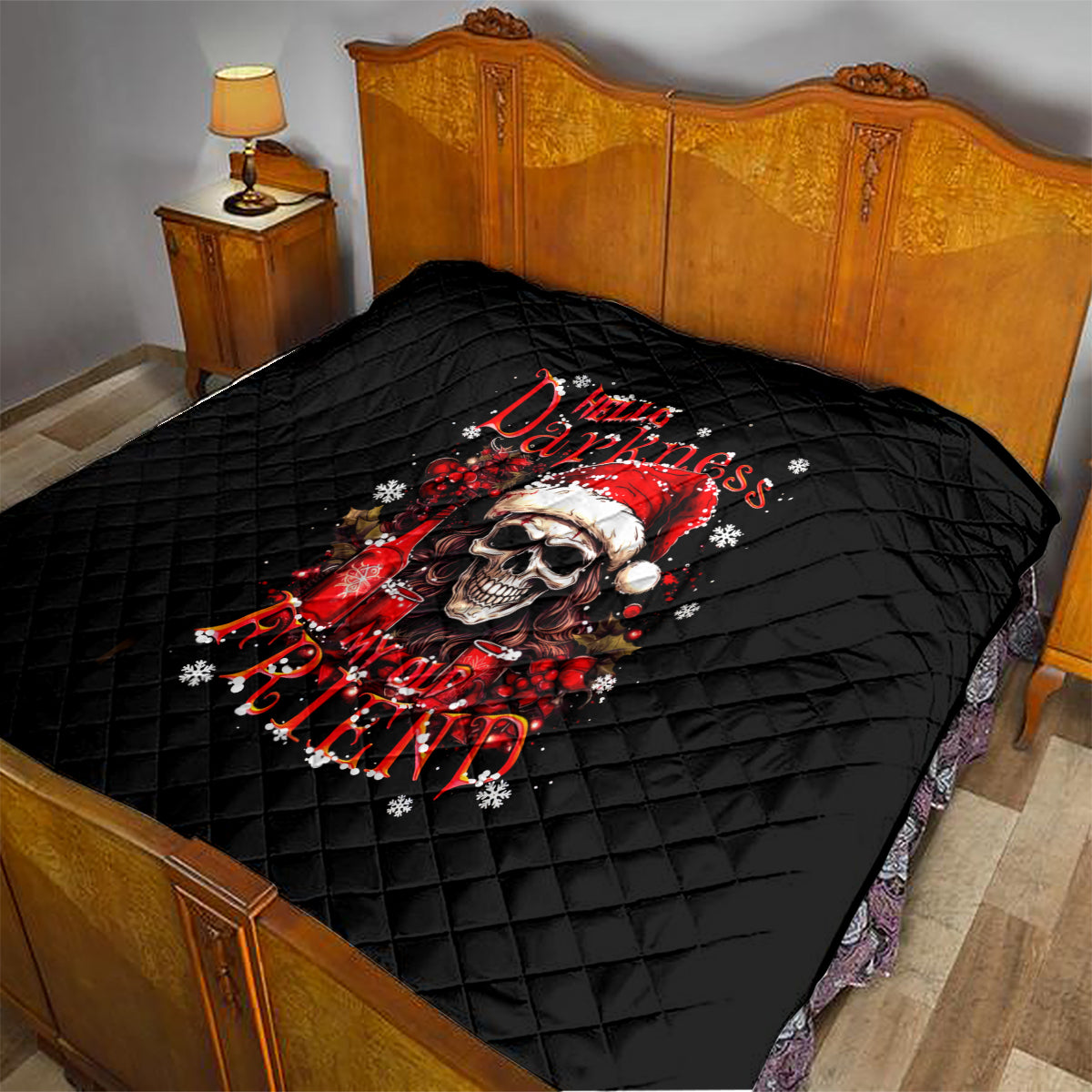 Skull Santa Claus Quilt Hello Darkness My Old Friend - Wonder Print Shop