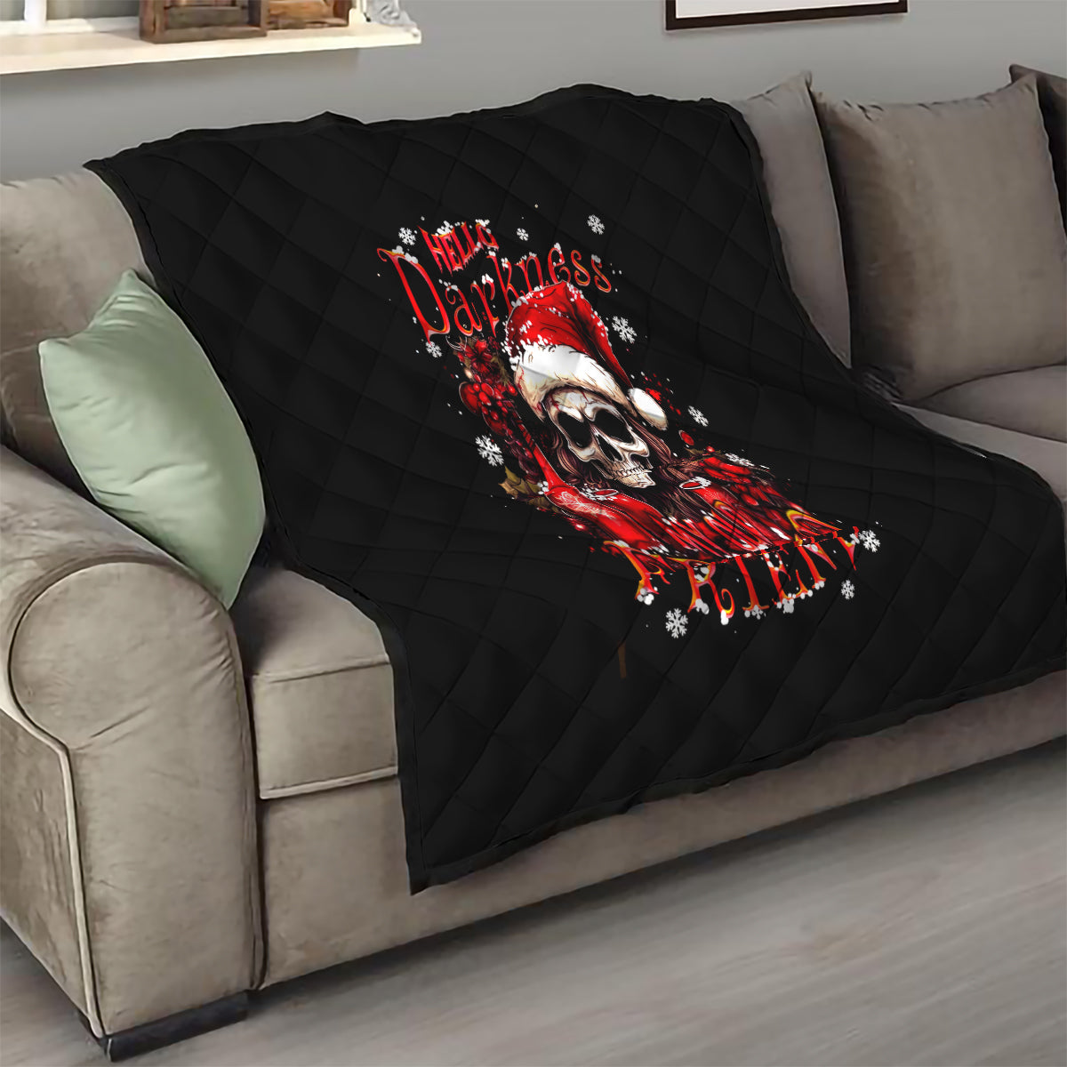 Skull Santa Claus Quilt Hello Darkness My Old Friend - Wonder Print Shop