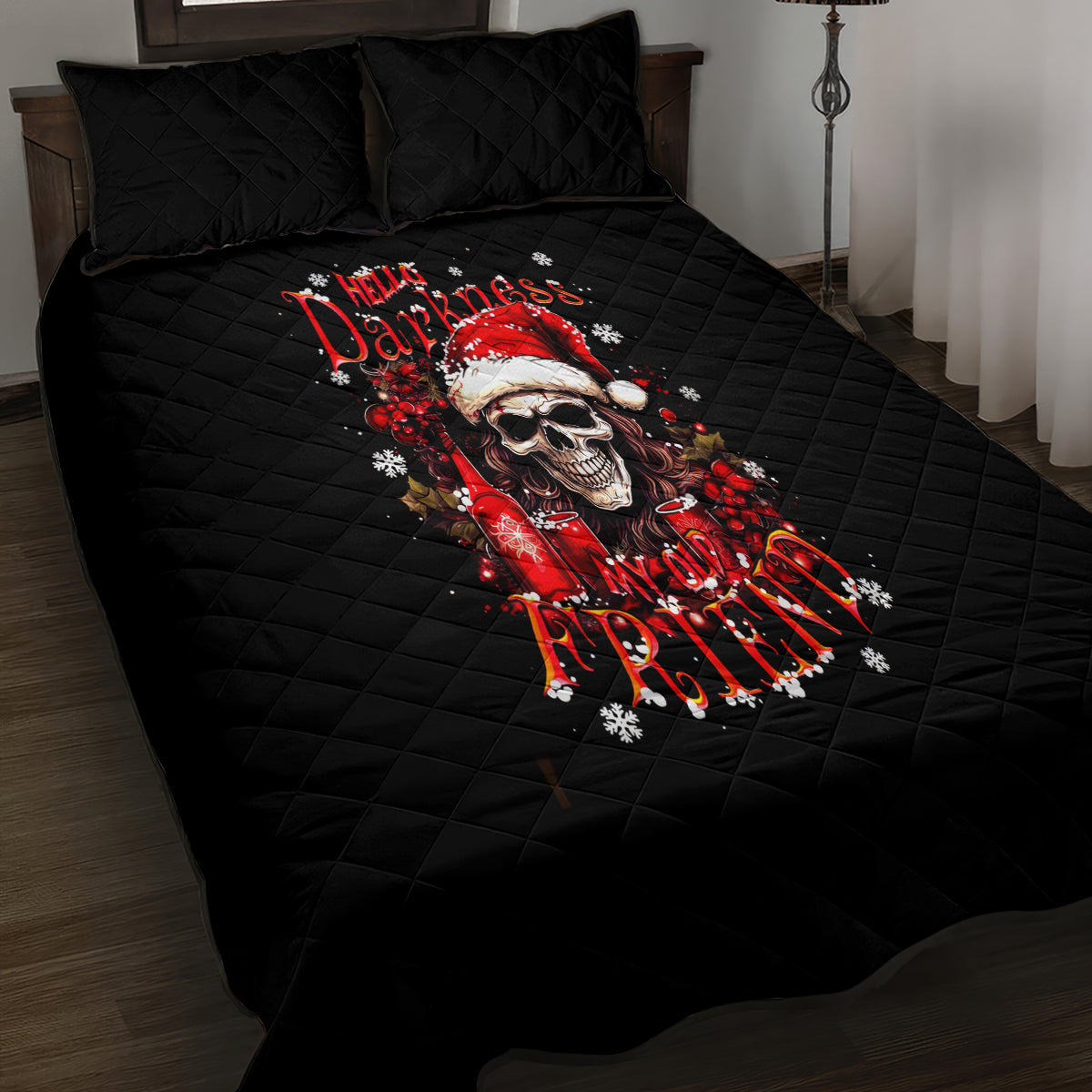 Skull Santa Claus Quilt Bed Set Hello Darkness My Old Friend - Wonder Print Shop