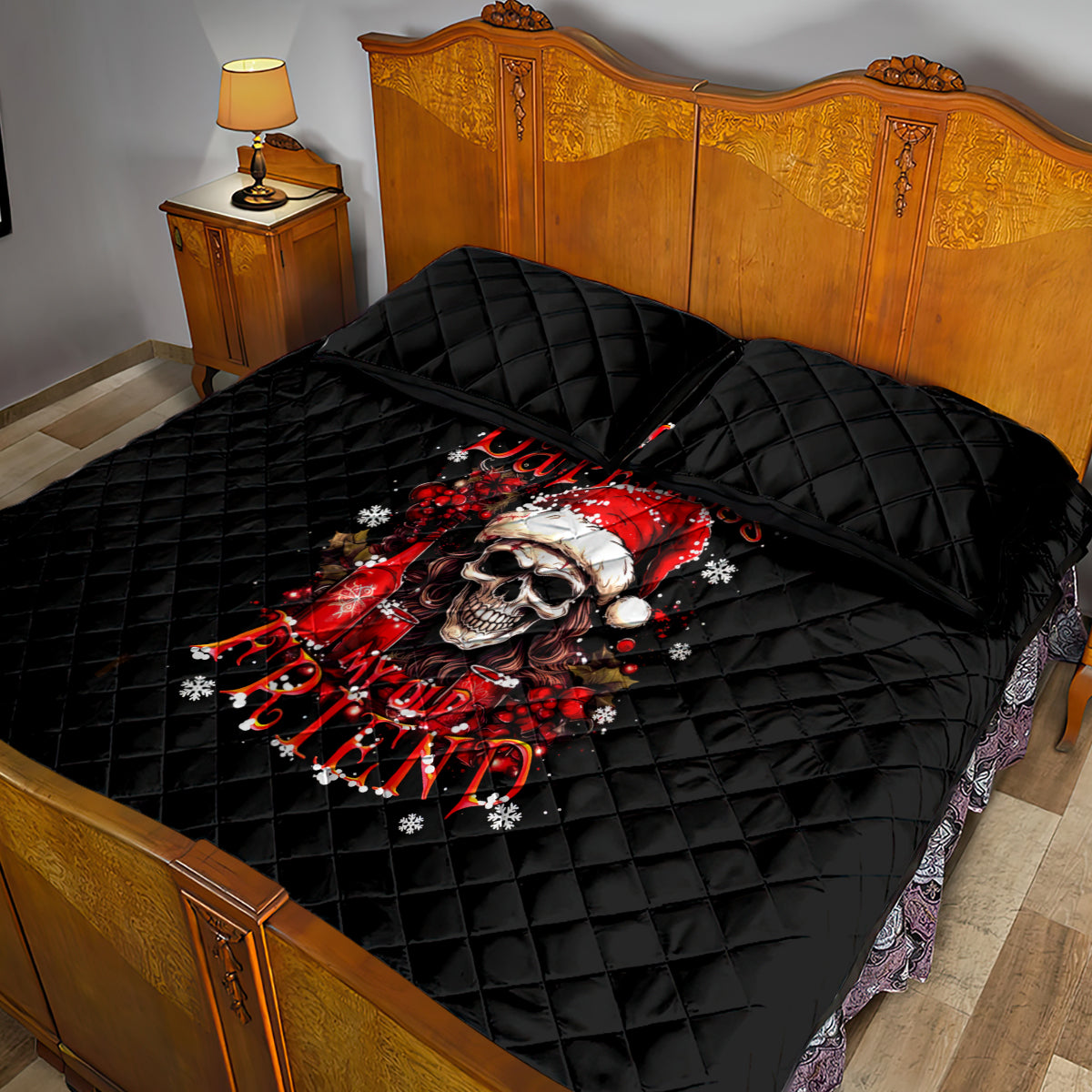 Skull Santa Claus Quilt Bed Set Hello Darkness My Old Friend - Wonder Print Shop