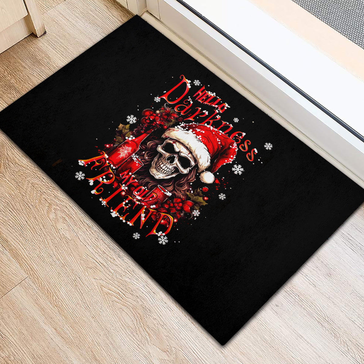 Skull Santa Claus Rubber Doormat Hello Darkness My Old Friend - Wonder Print Shop