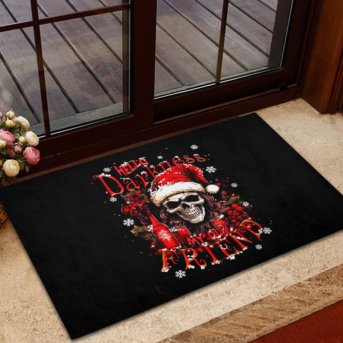 Skull Santa Claus Rubber Doormat Hello Darkness My Old Friend - Wonder Print Shop