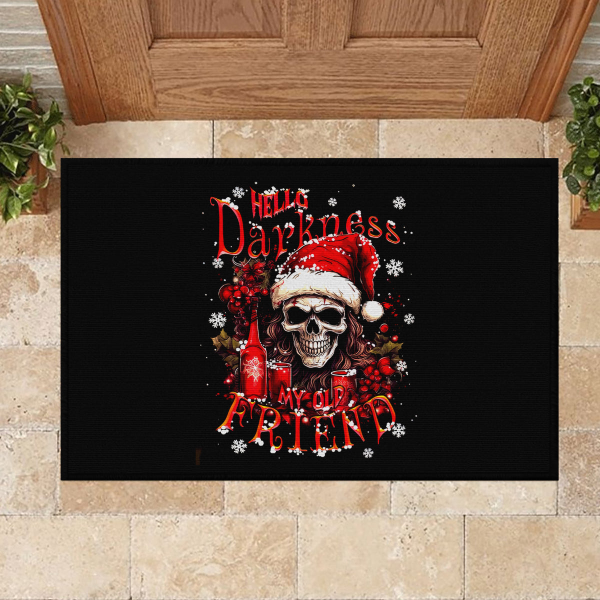 Skull Santa Claus Rubber Doormat Hello Darkness My Old Friend - Wonder Print Shop