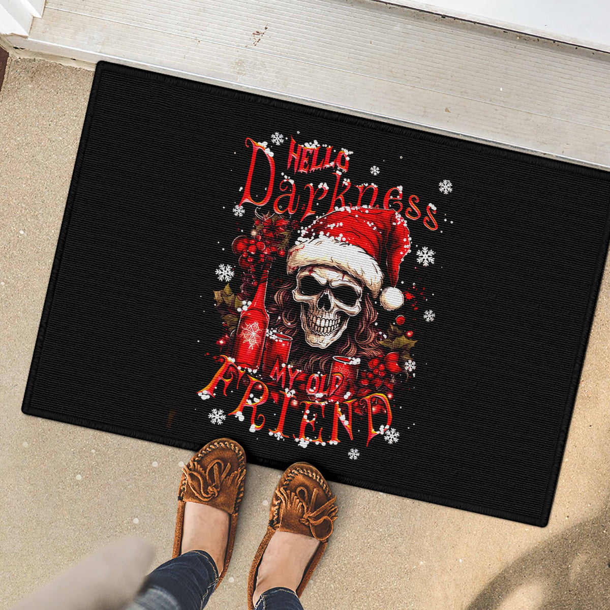 Skull Santa Claus Rubber Doormat Hello Darkness My Old Friend - Wonder Print Shop