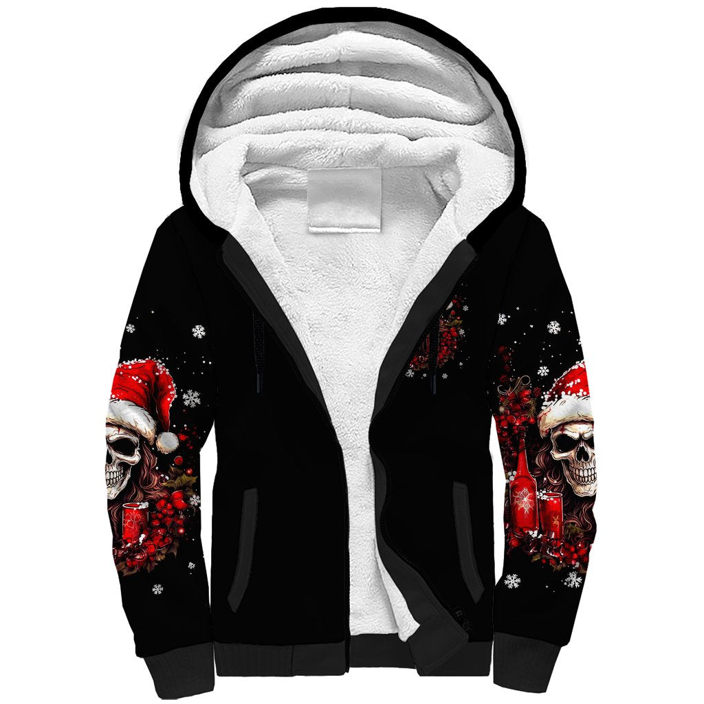 Skull Santa Claus Sherpa Hoodie Hello Darkness My Old Friend - Wonder Print Shop