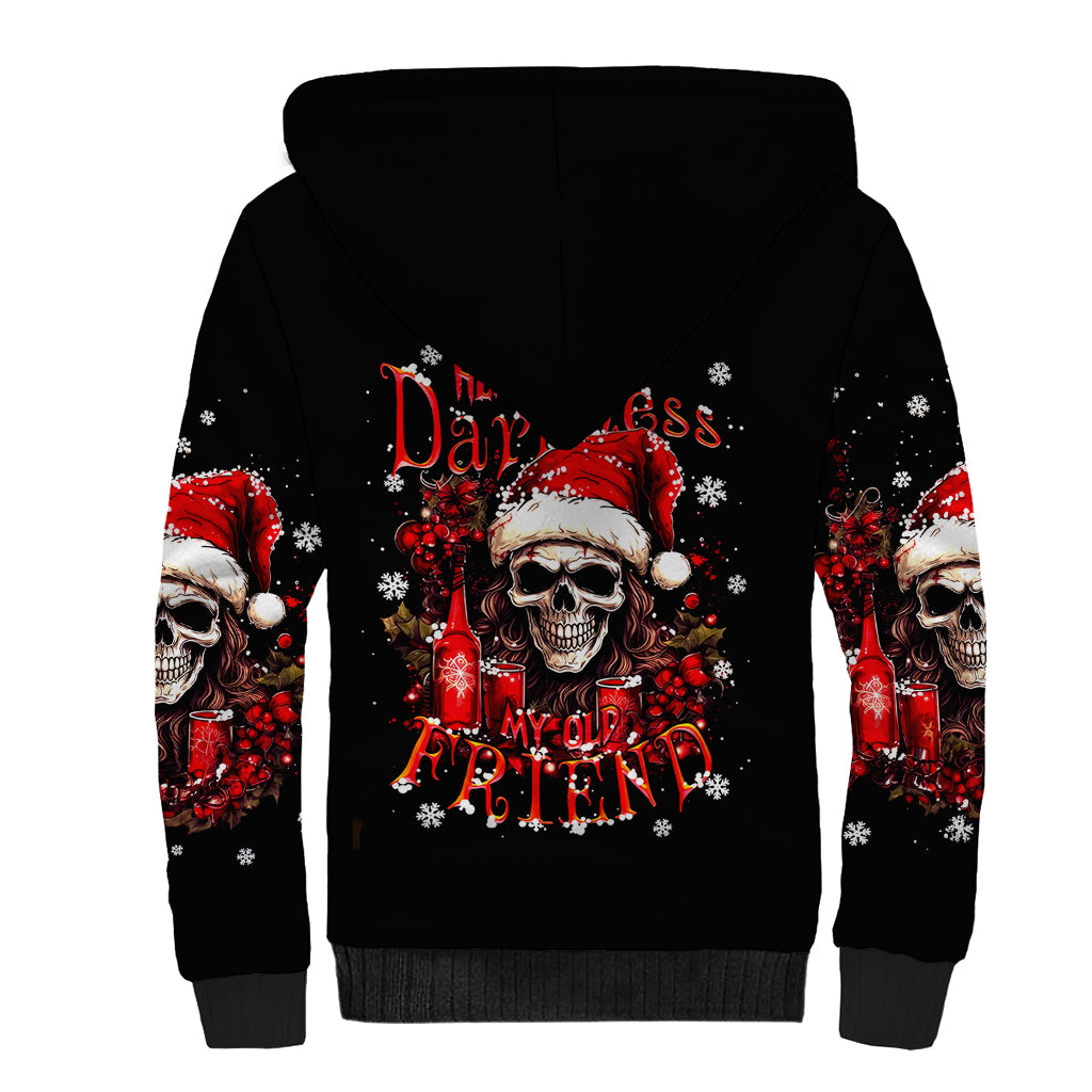 Skull Santa Claus Sherpa Hoodie Hello Darkness My Old Friend - Wonder Print Shop