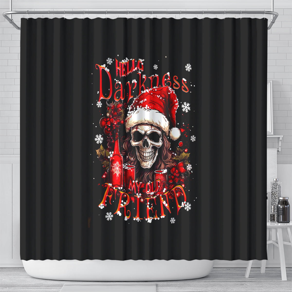 skull-santa-claus-shower-curtain-hello-darkness-my-old-friend