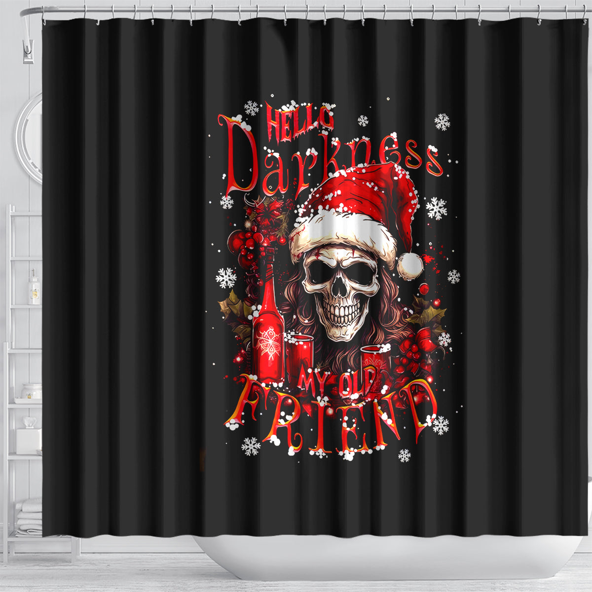 skull-santa-claus-shower-curtain-hello-darkness-my-old-friend