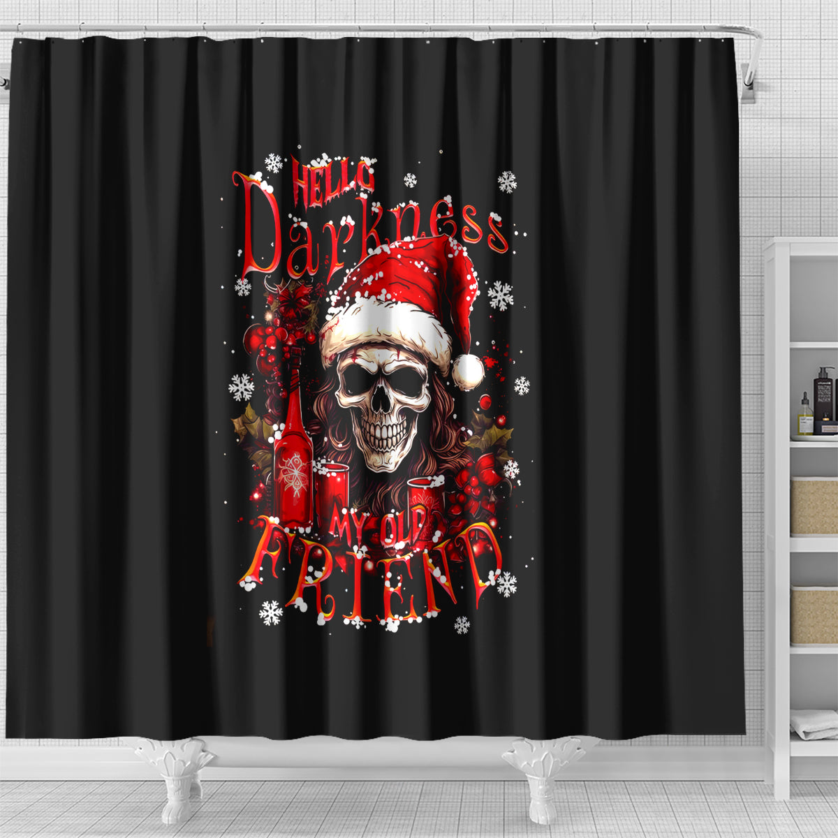 skull-santa-claus-shower-curtain-hello-darkness-my-old-friend