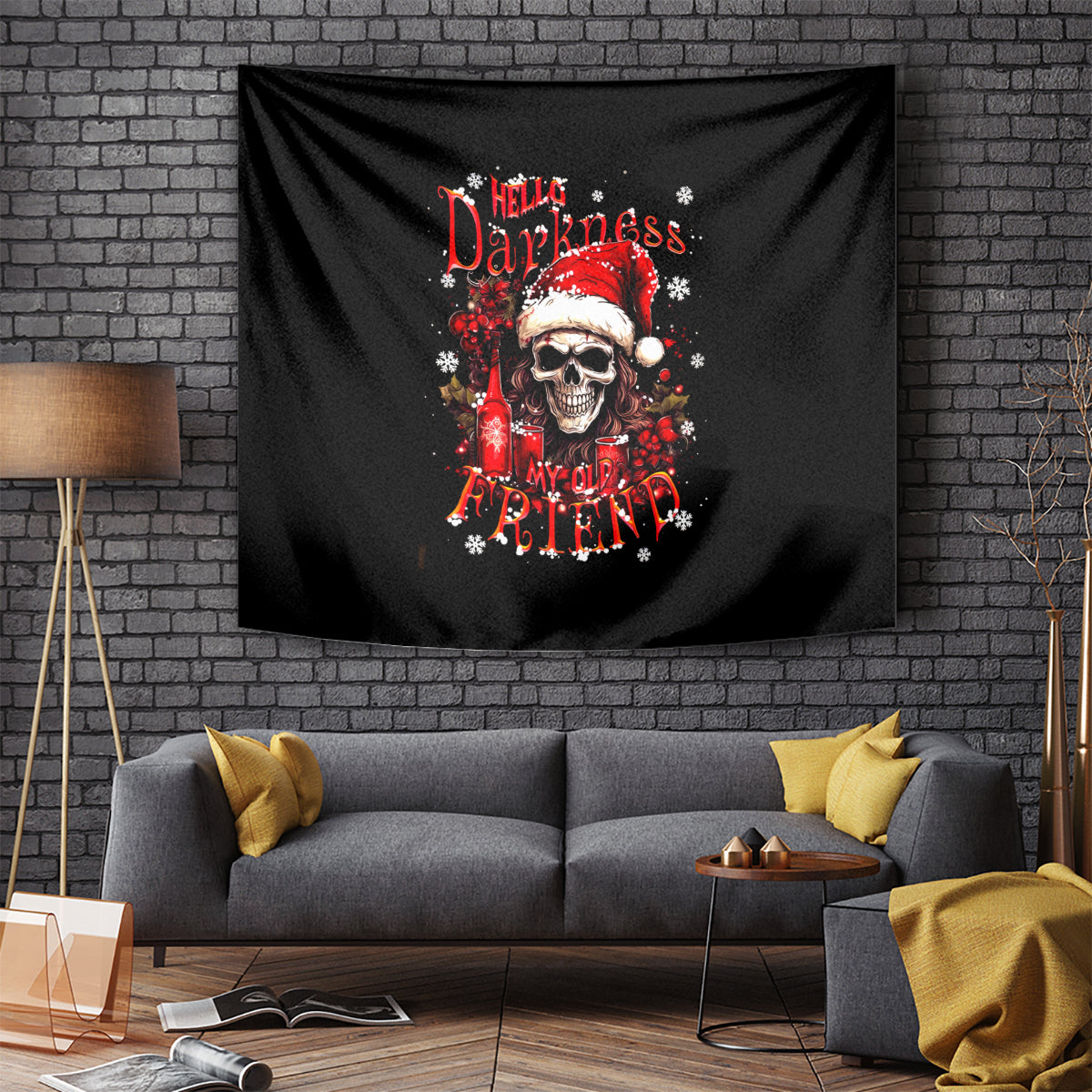 Skull Santa Claus Tapestry Hello Darkness My Old Friend - Wonder Print Shop
