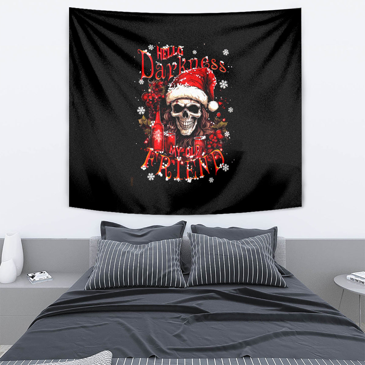 Skull Santa Claus Tapestry Hello Darkness My Old Friend - Wonder Print Shop