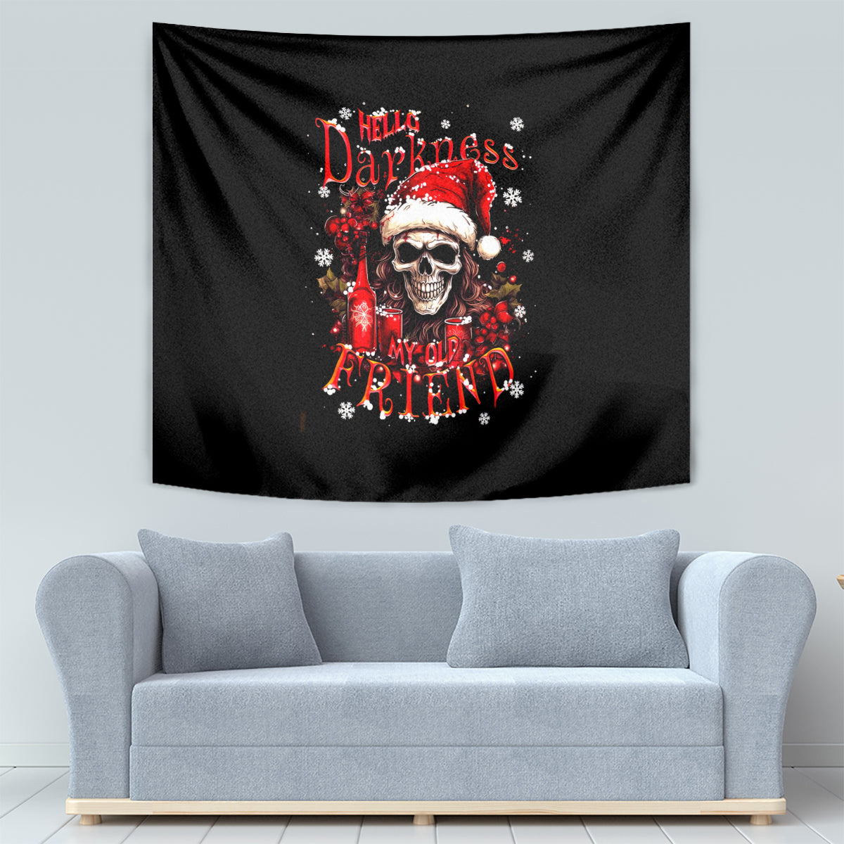 Skull Santa Claus Tapestry Hello Darkness My Old Friend - Wonder Print Shop