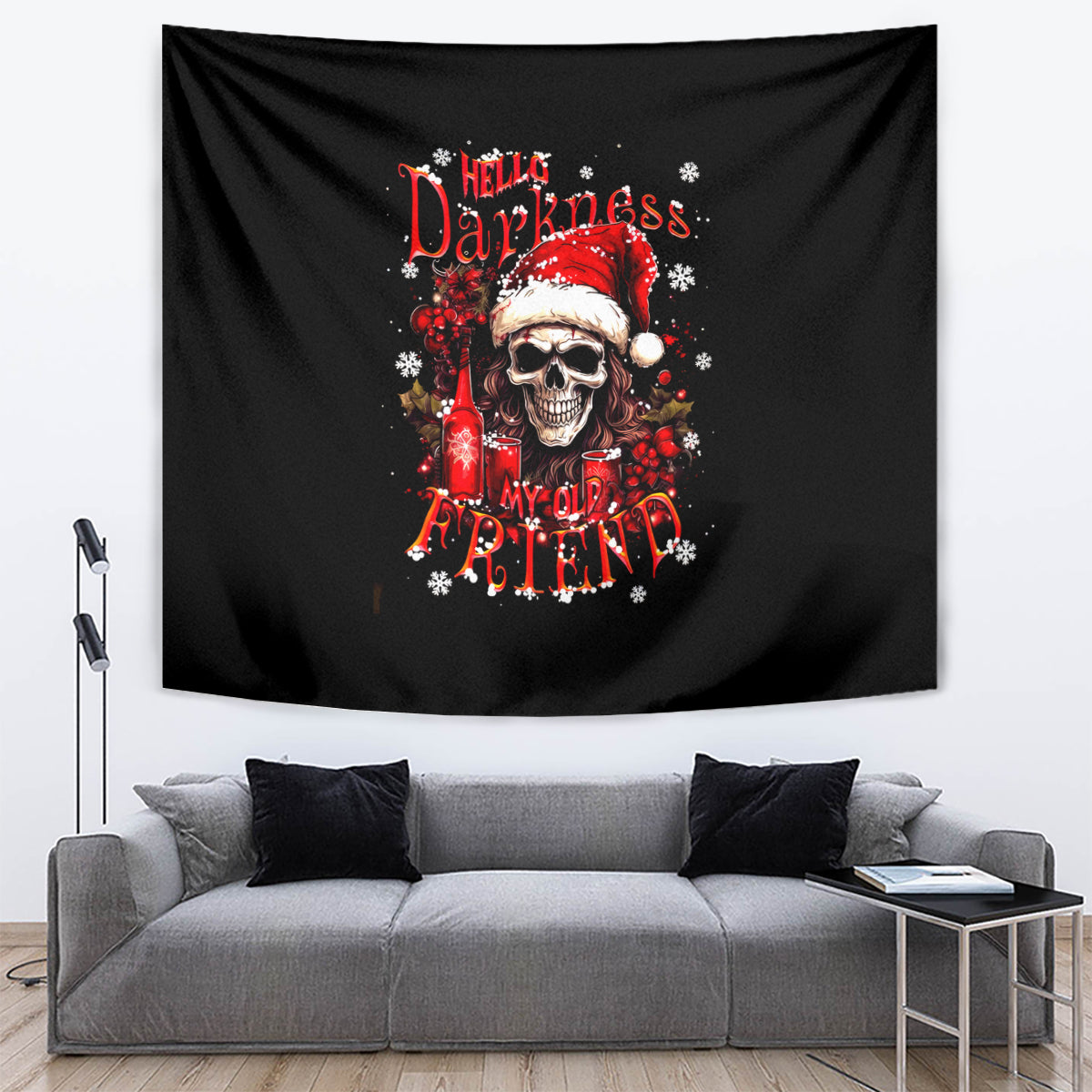 Skull Santa Claus Tapestry Hello Darkness My Old Friend - Wonder Print Shop