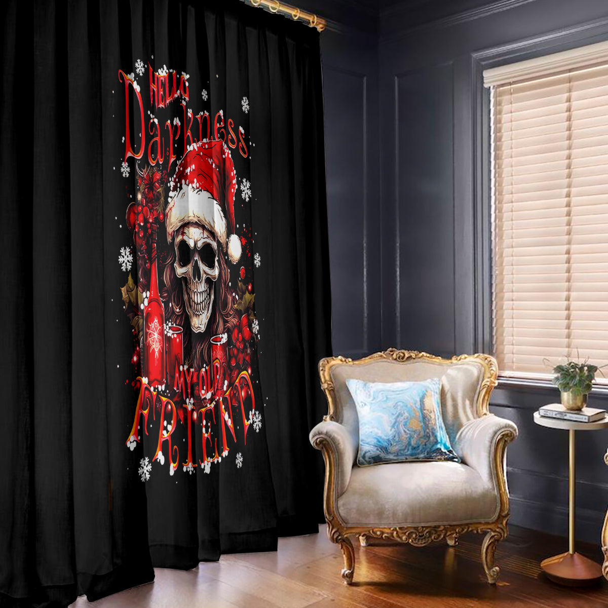 Skull Santa Claus Window Curtain Hello Darkness My Old Friend - Wonder Print Shop