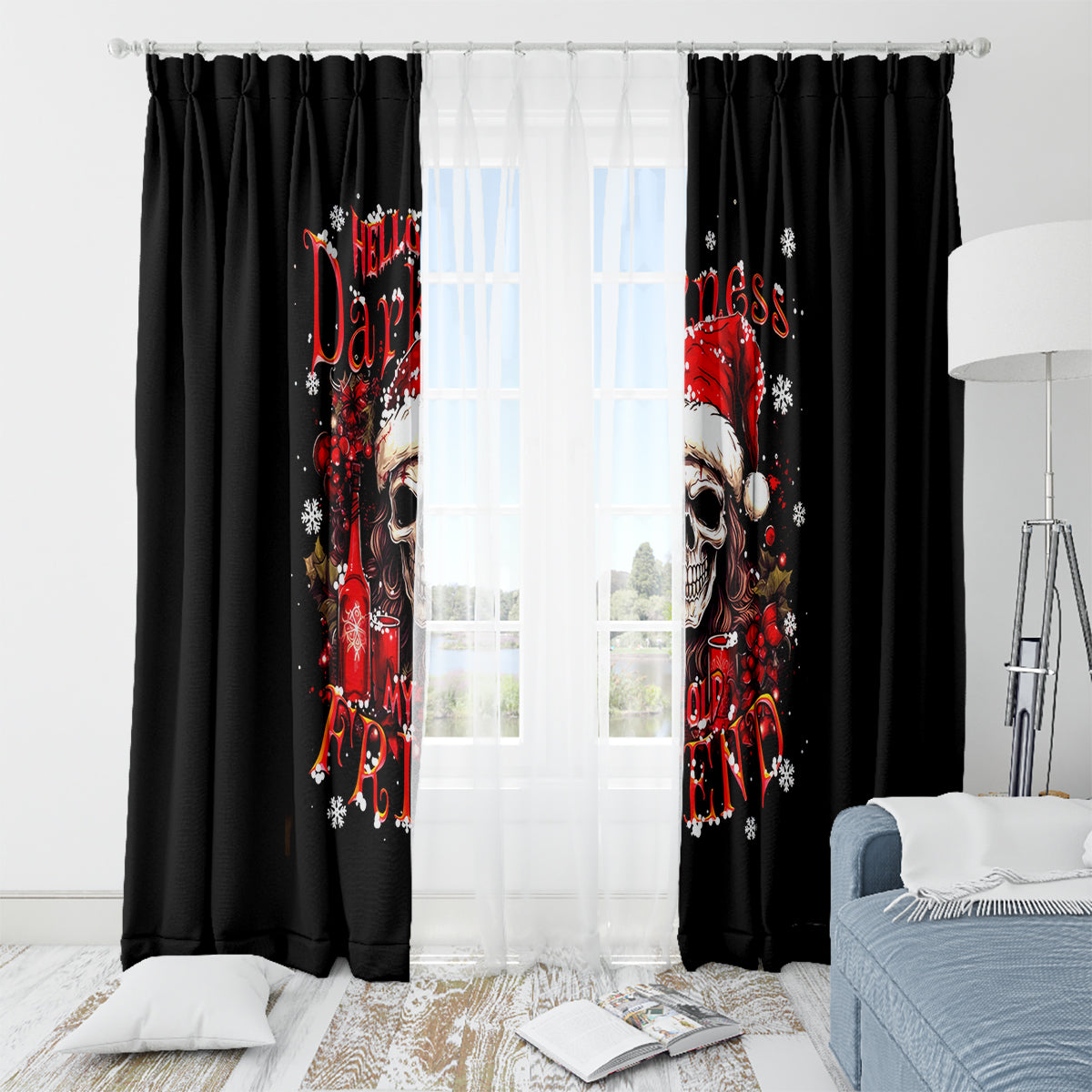Skull Santa Claus Window Curtain Hello Darkness My Old Friend - Wonder Print Shop