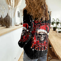 Skull Santa Claus Women Casual Shirt Hello Darkness My Old Friend - Wonder Print Shop