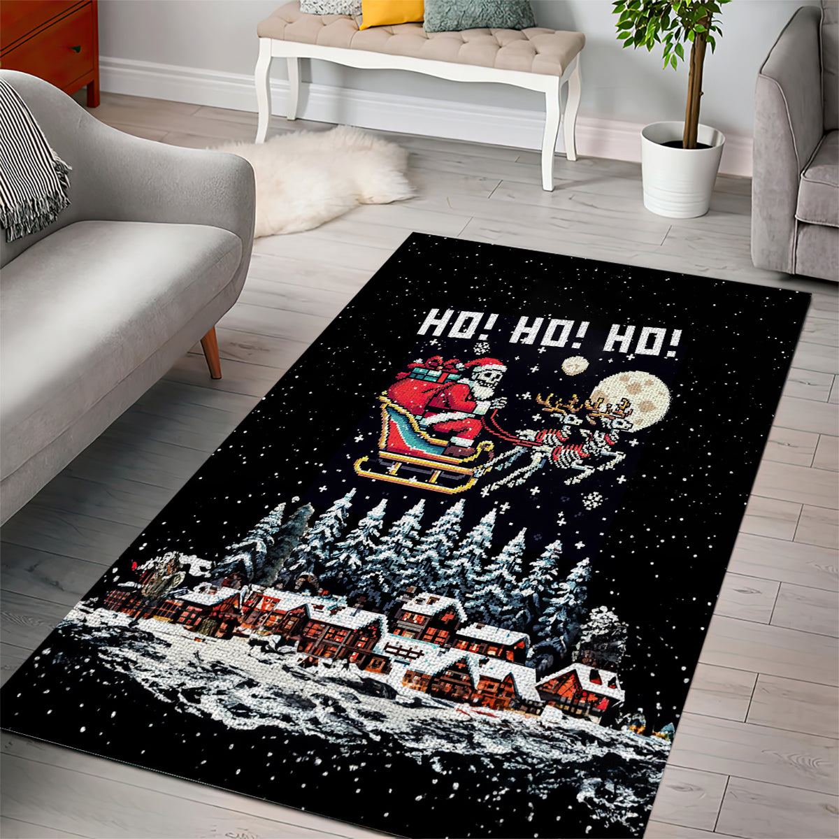 Skeleton Santa Claus Area Rug Santa Is Coming Ho Ho Ho - Wonder Print Shop