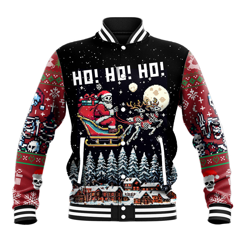 Skeleton Santa Claus Baseball Jacket Santa Is Coming Ho Ho Ho - Wonder Print Shop