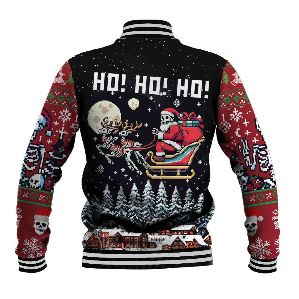 Skeleton Santa Claus Baseball Jacket Santa Is Coming Ho Ho Ho - Wonder Print Shop