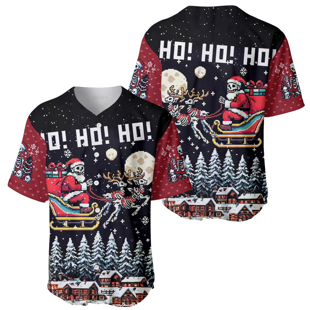 Skeleton Santa Claus Baseball Jersey Santa Is Coming Ho Ho Ho - Wonder Print Shop