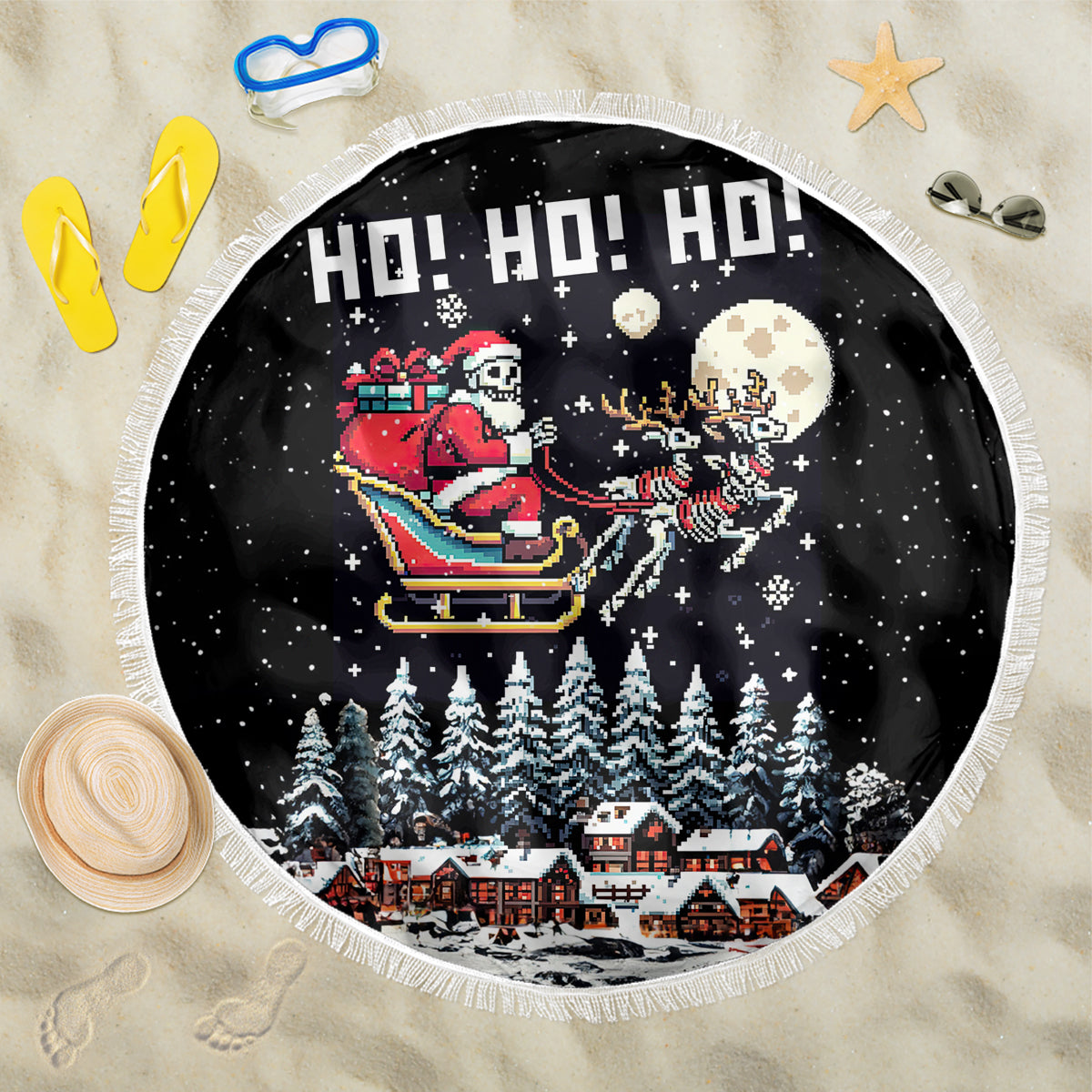 Skeleton Santa Claus Beach Blanket Santa Is Coming Ho Ho Ho - Wonder Print Shop