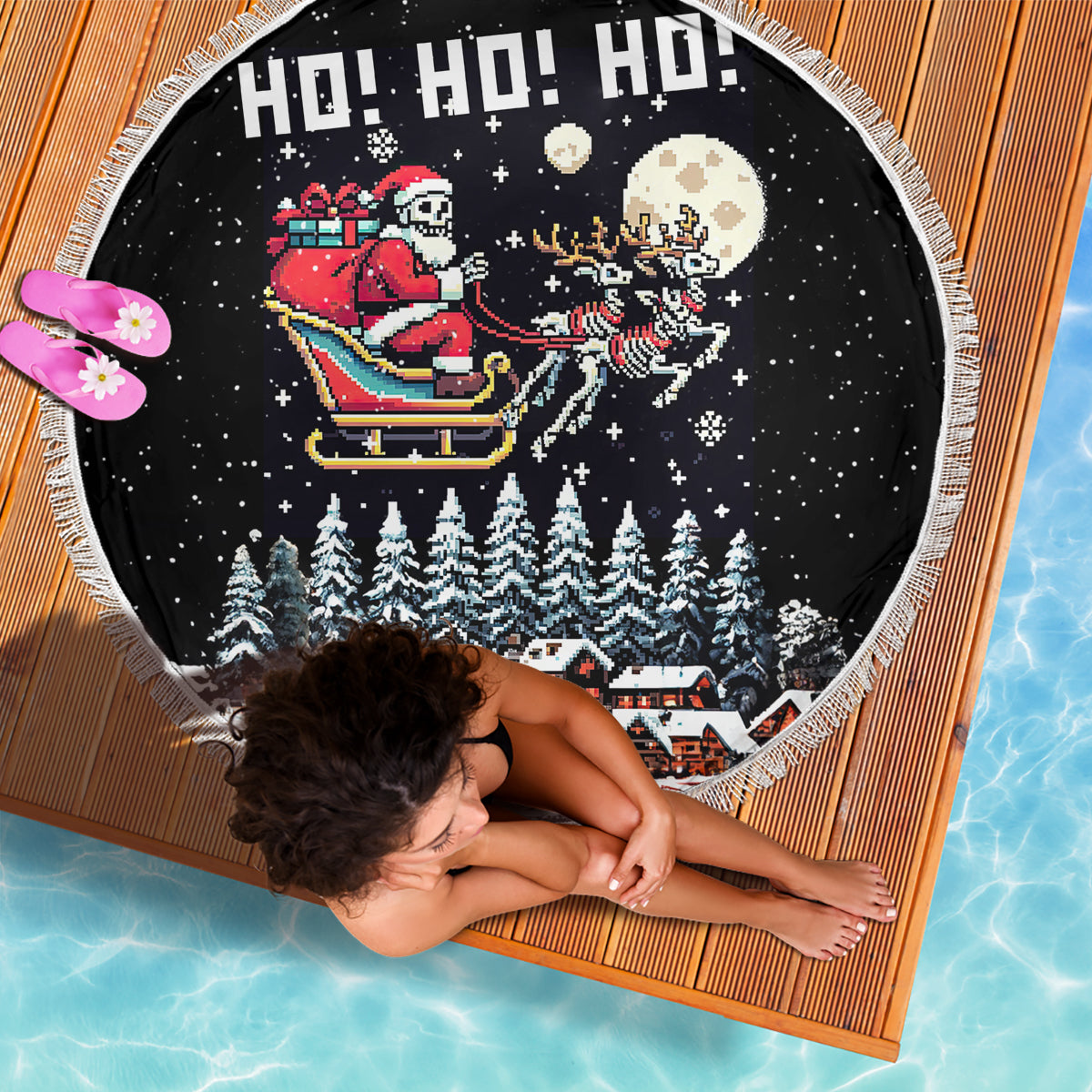 Skeleton Santa Claus Beach Blanket Santa Is Coming Ho Ho Ho - Wonder Print Shop