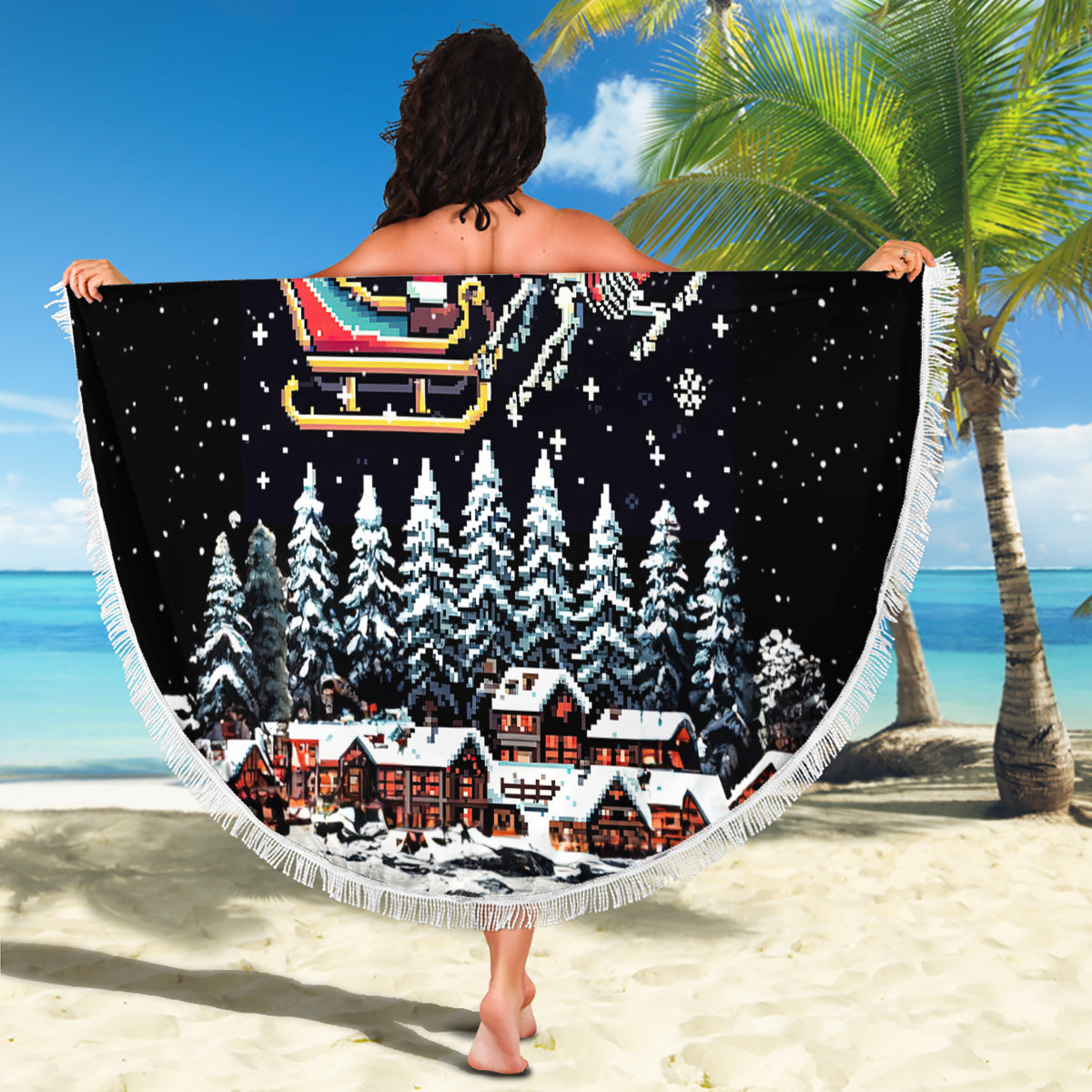Skeleton Santa Claus Beach Blanket Santa Is Coming Ho Ho Ho - Wonder Print Shop