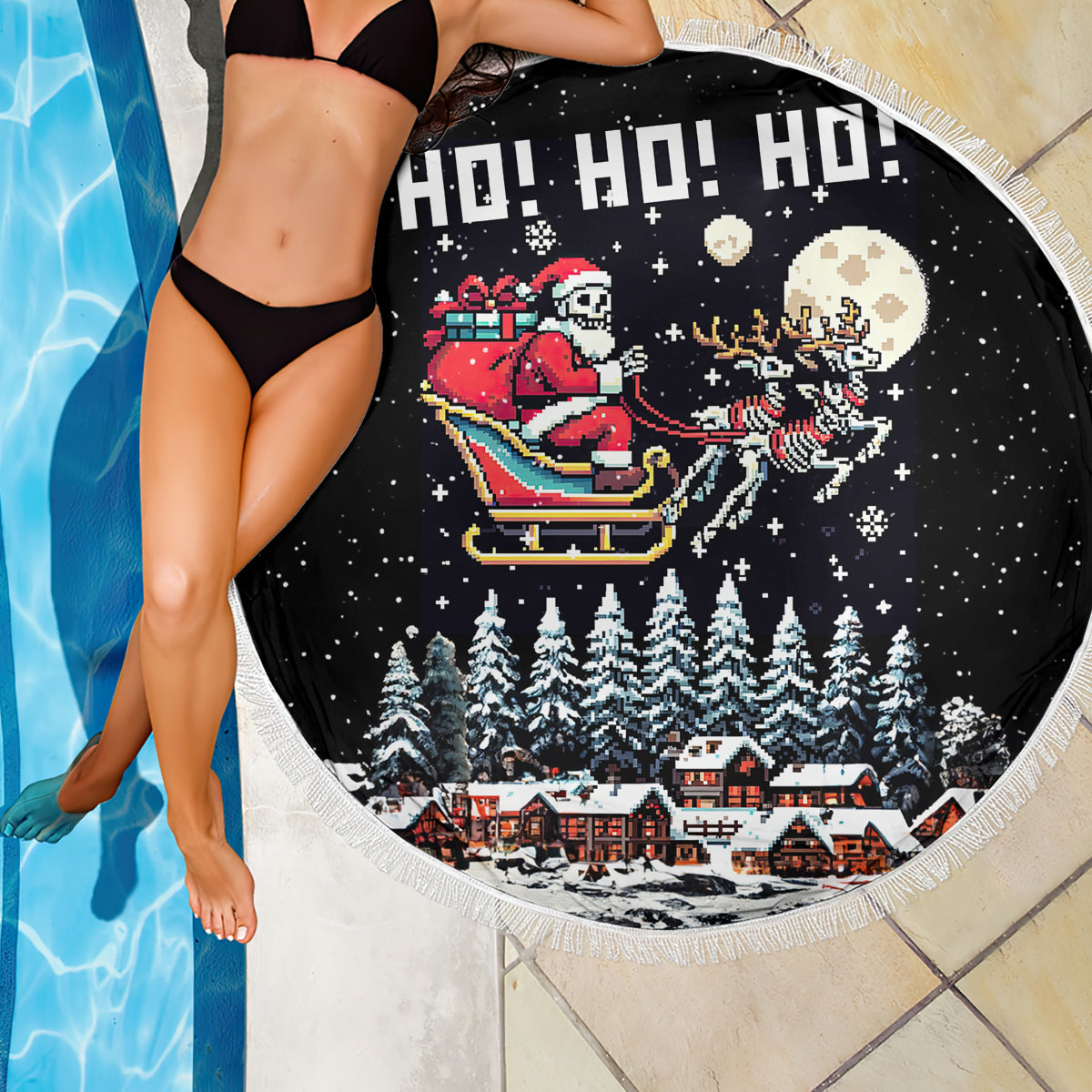 Skeleton Santa Claus Beach Blanket Santa Is Coming Ho Ho Ho - Wonder Print Shop
