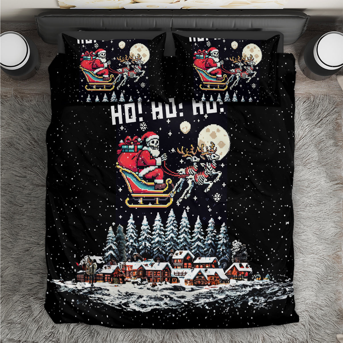 Skeleton Santa Claus Bedding Set Santa Is Coming Ho Ho Ho - Wonder Print Shop