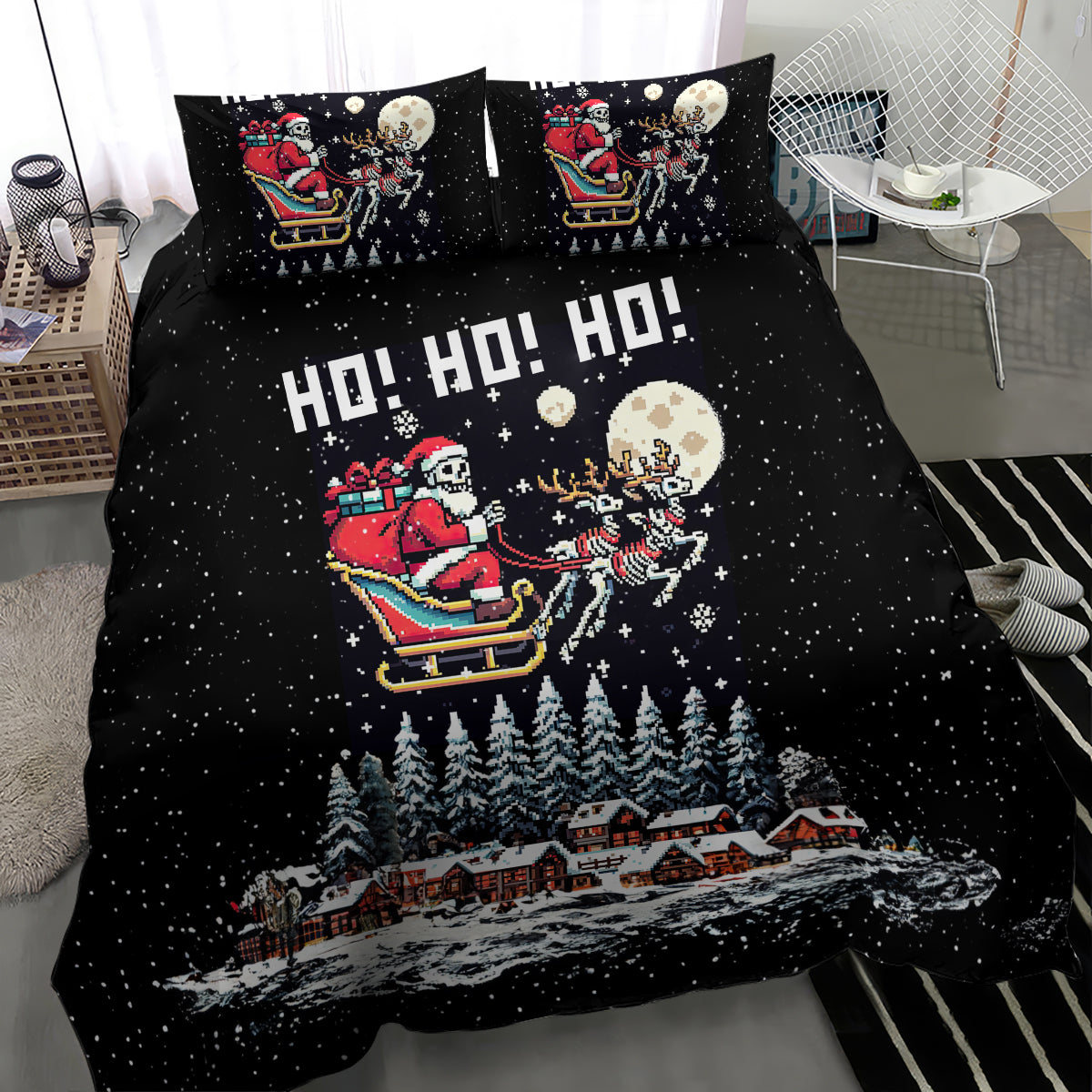 Skeleton Santa Claus Bedding Set Santa Is Coming Ho Ho Ho - Wonder Print Shop