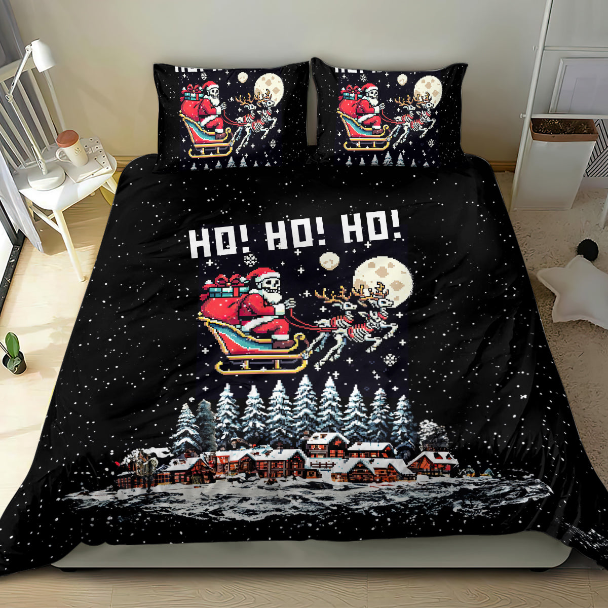 Skeleton Santa Claus Bedding Set Santa Is Coming Ho Ho Ho - Wonder Print Shop