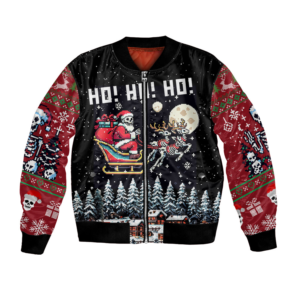Skeleton Santa Claus Bomber Jacket Santa Is Coming Ho Ho Ho - Wonder Print Shop