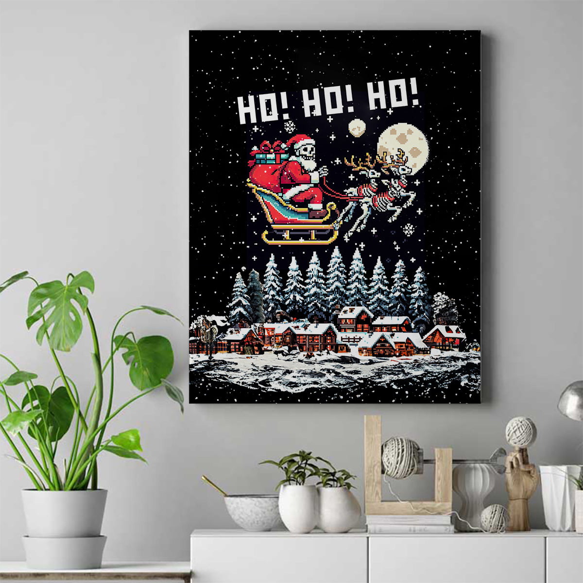 Skeleton Santa Claus Canvas Wall Art Santa Is Coming Ho Ho Ho - Wonder Print Shop