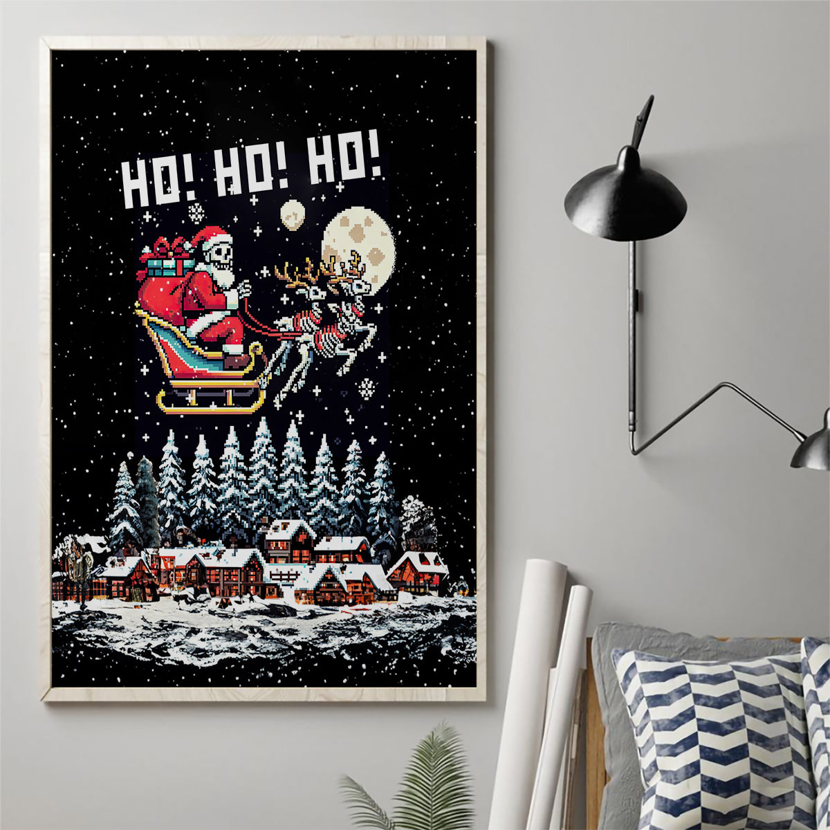 Skeleton Santa Claus Canvas Wall Art Santa Is Coming Ho Ho Ho - Wonder Print Shop