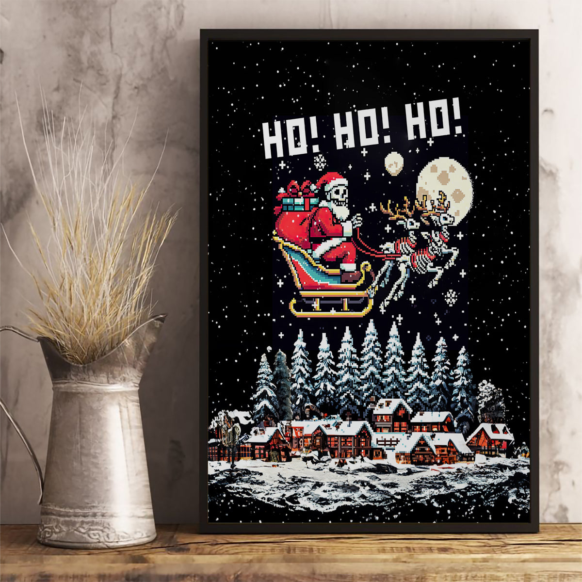 Skeleton Santa Claus Canvas Wall Art Santa Is Coming Ho Ho Ho - Wonder Print Shop