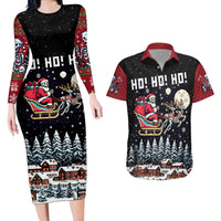 Skeleton Santa Claus Couples Matching Long Sleeve Bodycon Dress and Hawaiian Shirt Santa Is Coming Ho Ho Ho - Wonder Print Shop