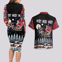 Skeleton Santa Claus Couples Matching Long Sleeve Bodycon Dress and Hawaiian Shirt Santa Is Coming Ho Ho Ho - Wonder Print Shop