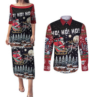 Skeleton Santa Claus Couples Matching Puletasi Dress and Long Sleeve Button Shirt Santa Is Coming Ho Ho Ho - Wonder Print Shop