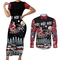 Skeleton Santa Claus Couples Matching Short Sleeve Bodycon Dress and Long Sleeve Button Shirt Santa Is Coming Ho Ho Ho - Wonder Print Shop