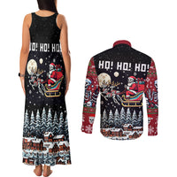 Skeleton Santa Claus Couples Matching Tank Maxi Dress and Long Sleeve Button Shirt Santa Is Coming Ho Ho Ho - Wonder Print Shop