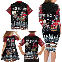 Skeleton Santa Claus Family Matching Long Sleeve Bodycon Dress and Hawaiian Shirt Santa Is Coming Ho Ho Ho - Wonder Print Shop
