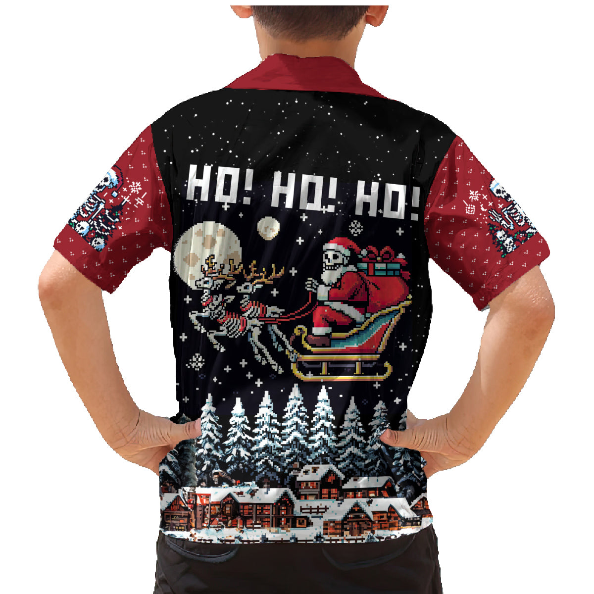 Skeleton Santa Claus Family Matching Mermaid Dress and Hawaiian Shirt Santa Is Coming Ho Ho Ho - Wonder Print Shop