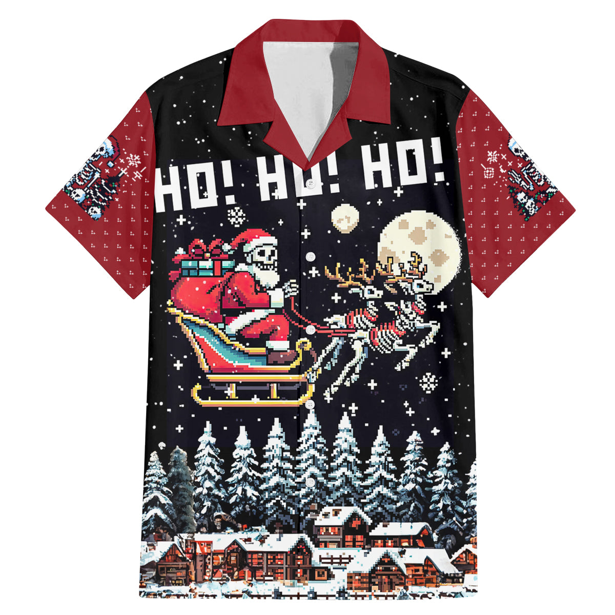 Skeleton Santa Claus Family Matching Mermaid Dress and Hawaiian Shirt Santa Is Coming Ho Ho Ho - Wonder Print Shop