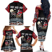 Skeleton Santa Claus Family Matching Off Shoulder Long Sleeve Dress and Hawaiian Shirt Santa Is Coming Ho Ho Ho - Wonder Print Shop