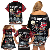 Skeleton Santa Claus Family Matching Off Shoulder Short Dress and Hawaiian Shirt Santa Is Coming Ho Ho Ho - Wonder Print Shop