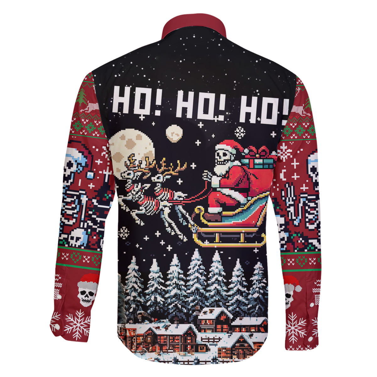 Skeleton Santa Claus Family Matching Short Sleeve Bodycon Dress and Hawaiian Shirt Santa Is Coming Ho Ho Ho - Wonder Print Shop